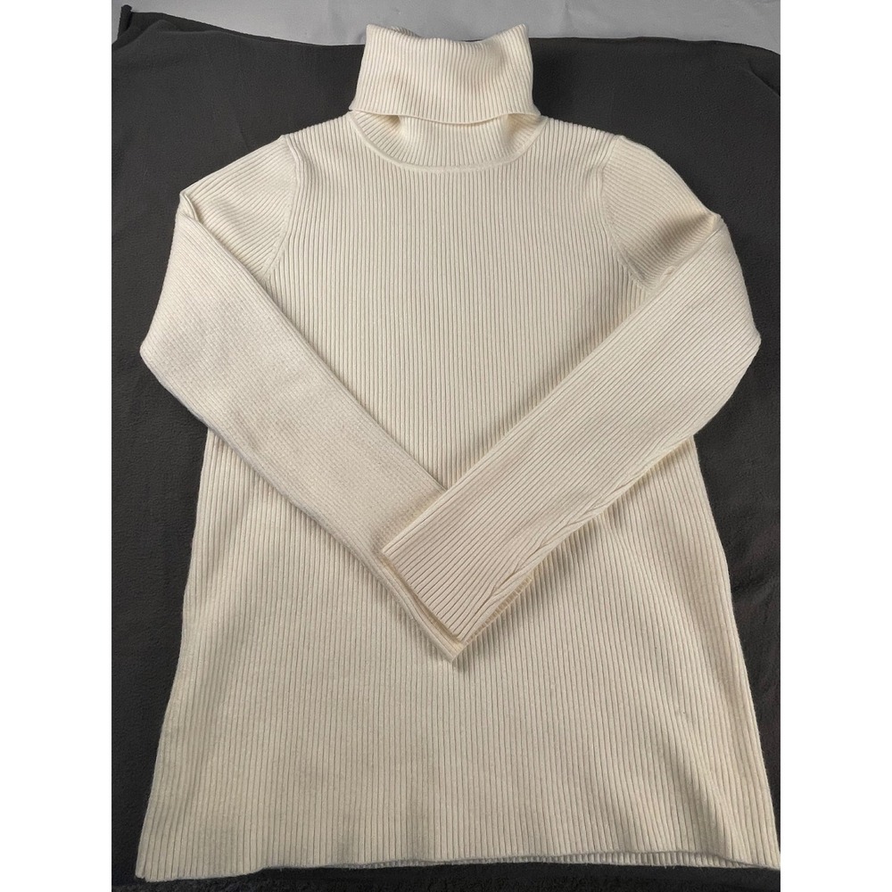 Pomander Place Womens Ribbed Turtleneck Sweater Cream Ivory Size S